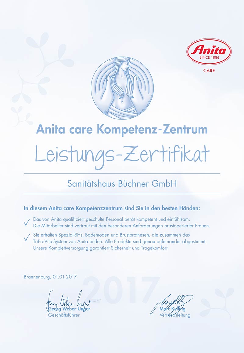 Sanitätshaus Büchner - Zertifikat Anita