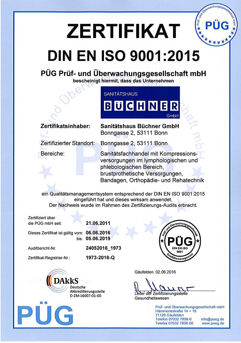 Sanitätshaus Büchner - Zertifikat Zertifizierung 9001